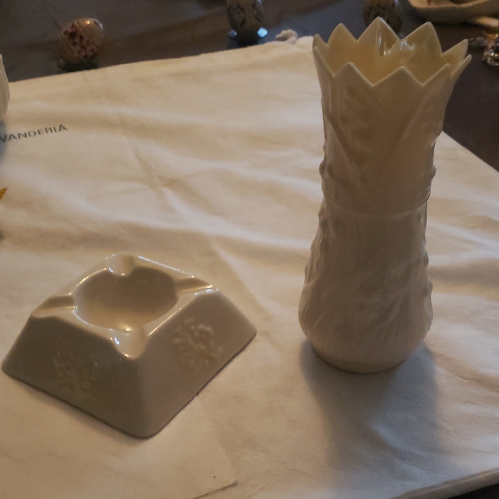 Belleek Cream Vase and ash tray